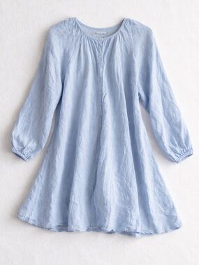 Hackwith Design House Shirt Dress Woman XL Blue Minimalist Elastic Cuff Slub